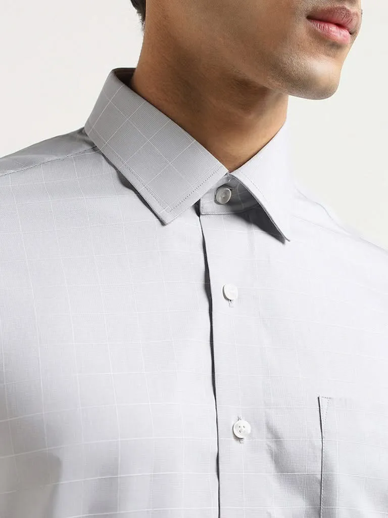 WES Formals Grey Checked Cotton Relaxed Fit Shirt