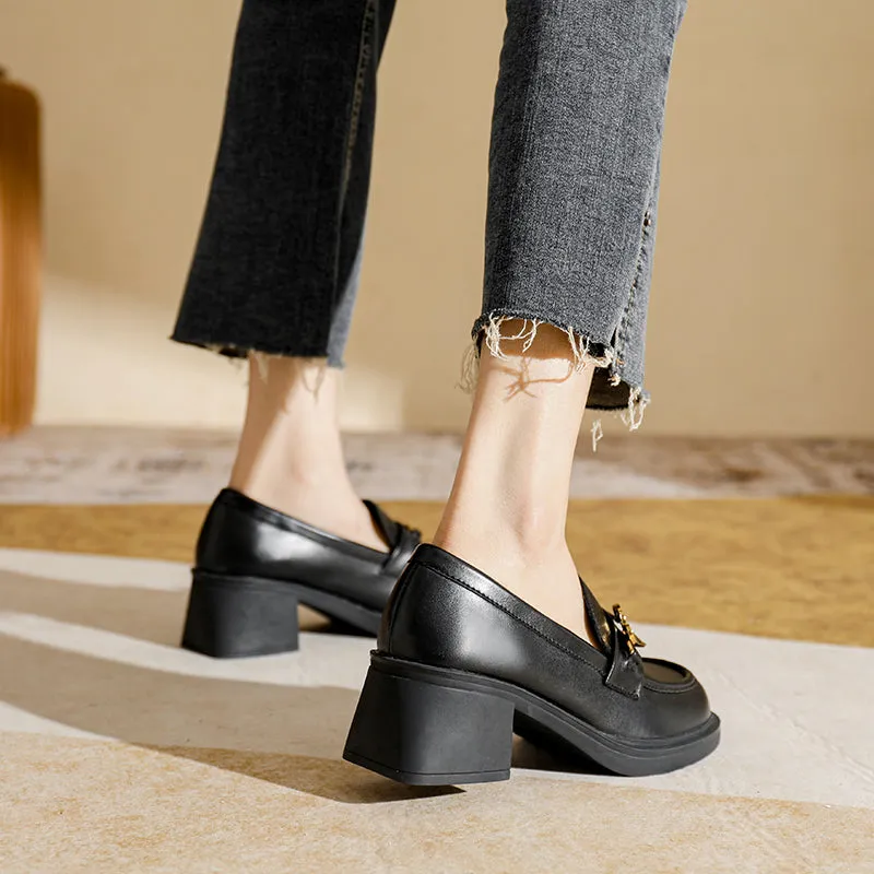 Women Minimalist Casual Soft Chunky Heel Loafers