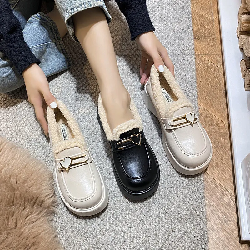 Women Minimalist Fashion Furred Thick Soled Loafers