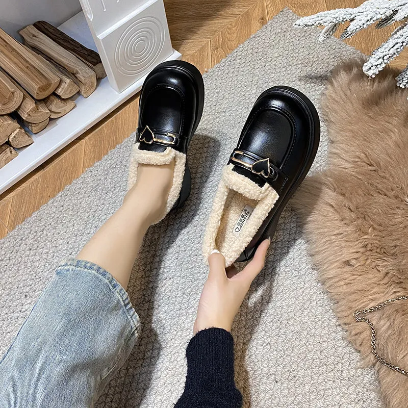 Women Minimalist Fashion Furred Thick Soled Loafers