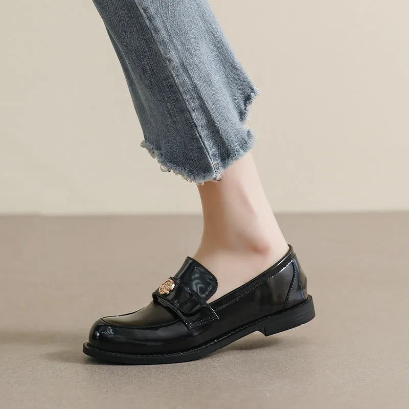 Women Minimalist Glossy Leather Flat Casual Loafers