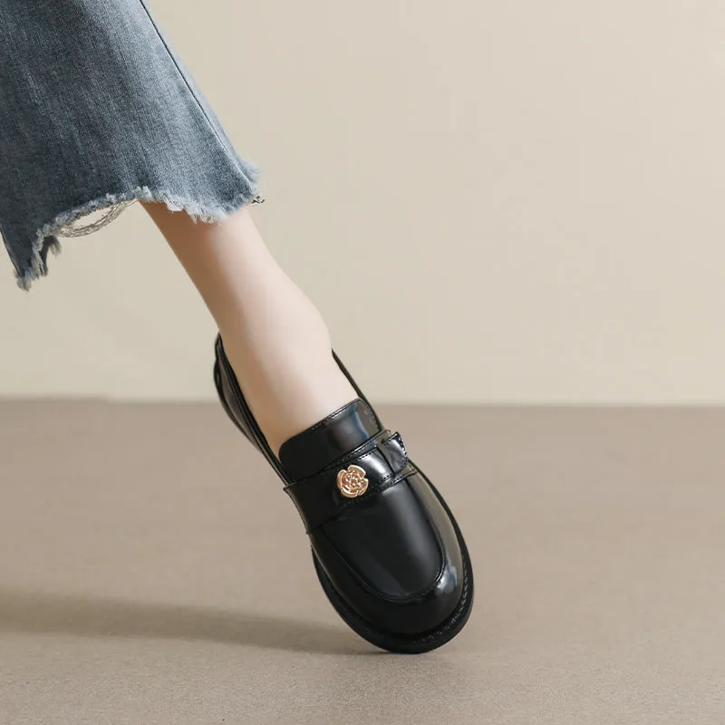 Women Minimalist Glossy Leather Flat Casual Loafers