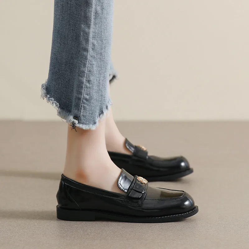 Women Minimalist Glossy Leather Flat Casual Loafers