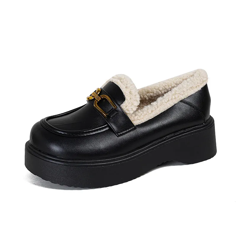 Women Minimalist Retro Furred Thick Soled Loafers