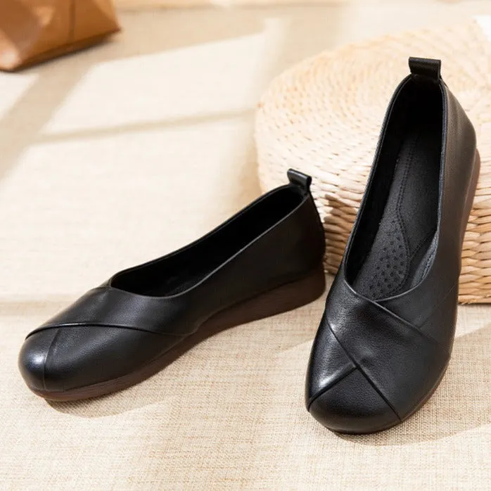 Women's Genuine Leather Flats Retro Walking Loafers