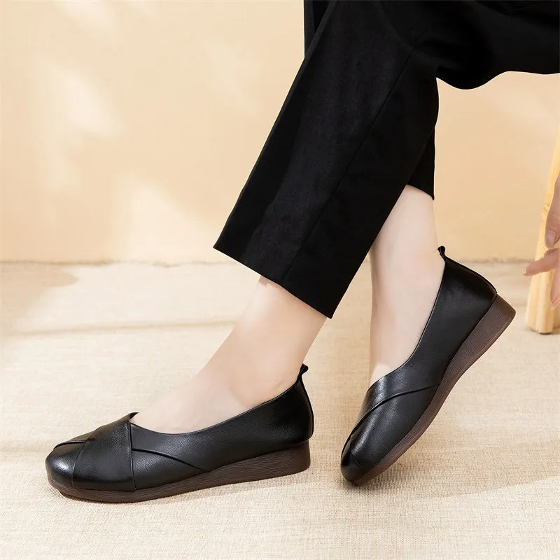 Women's Genuine Leather Flats Retro Walking Loafers