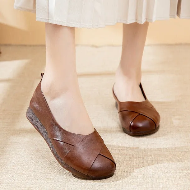 Women's Genuine Leather Flats Retro Walking Loafers